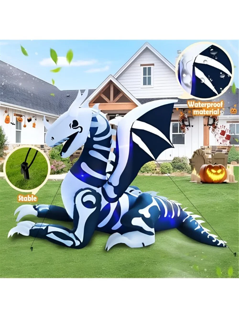 8FT Length Halloween Inflatable Dragon Skeleton Outdoor Decoration